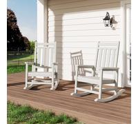 Juego de 2 Silla Mecedora para Exterior, Mecedora jardin de Madera, Mecedora de Respaldo a rayas verticales Moderna, Sillón con Carga de 160 kg, para Jardín, Patio, piscina, 61 x 89 x 102 cm, blanca