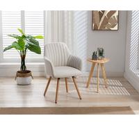 Juego de 2 sillas con brazos - Tela y metal efecto madera - Crema - ELEANA