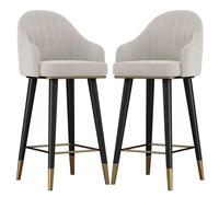 Juego de 2 sillas de bar giratorias de terciopelo con respaldo curvado y almohadillas antideslizantes, taburetes altos para el hogar, pub, cocina, comedor, color beige, 75 cm