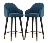 Juego de 2 sillas de bar giratorias de terciopelo con respaldo curvado y almohadillas antideslizantes para el hogar, pub, cocina, comedor, color azul, 75 cm