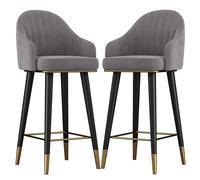 Juego de 2 sillas de bar giratorias de terciopelo con respaldo curvado y reposapiés, taburetes altos para el hogar, pub, cocina, comedor, almohadillas antideslizantes, color gris claro, 75 cm