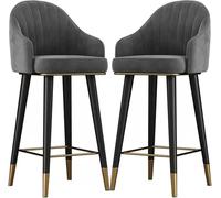 Juego de 2 sillas de bar giratorias de terciopelo de 29.5 pulgadas de altura de mostrador con respaldo curvado y almohadillas antideslizantes para cocina, comedor, pub, color gris oscuro