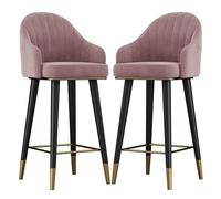 Juego de 2 sillas de bar giratorias de terciopelo de lujo con respaldo curvado y almohadillas antideslizantes, taburetes altos para el hogar, pub, cocina, comedor (25.6 pulgadas, rosa)