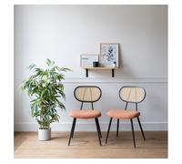 Juego de 2 sillas de caña elena y tela de lazo color óxido