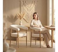 Juego de 2 sillas de comedor blancas, acolchadas con estructura de metal resistente y respaldo ergonómico, cómodas sillas de cocina para mesa de comedor y salón, patas ajustables, altura del asiento a