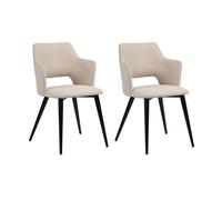 Juego de 2 sillas de comedor con brazos y asiento tapizado de tela y patas de metal para cocina, sala de estar, dormitorio, oficina, color beige