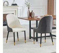 Juego de 2 Sillas de Comedor de Cuero PU, Cocina y Café, Gris y Blanco
