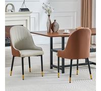 Juego de 2 Sillas de Comedor de Cuero PU, Cocina y Café, Gris y Marrón