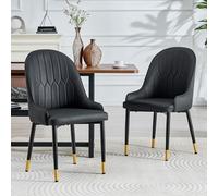 Juego de 2 Sillas de Comedor de Cuero PU con Diseño de Rayos, Negro