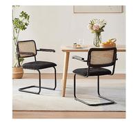 Juego de 2 sillas de comedor de ratán modernas de mediados de siglo con reposabrazos, asiento de terciopelo, respaldo tejido, ideal para comedor o cocina, 65 cm de altura, disponible en verde, negro