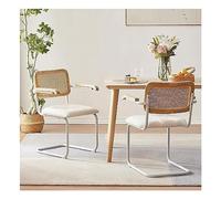 Juego de 2 sillas de comedor de ratán modernas de mediados de siglo con reposabrazos, asiento de terciopelo para comedor y cocina, altura de 65 cm, verde, negro, gris y blanco