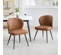 Juego de 2 sillas de comedor de tela artificial con respaldo curvado, cojín extra grueso, patas de metal, sillas de salón, hasta 150 kg, para comedor, cocina, salón, color marrón