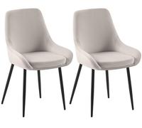 CLP Sillas de Comedor Juego de 2 Elmira, Acolchadas con reposabrazos, Estructura de Metal Resistente, tapizado de Terciopelo fácil de Limpiar, Color:Gris, Material del Soporte:Negro Mate Metal
