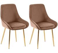 CLP Sillas de Comedor Juego de 2 Elmira, Acolchadas con reposabrazos, Estructura de Metal Resistente, tapizado de Terciopelo fácil de Limpiar, Color:marrón, Material del Soporte:Oro metálico