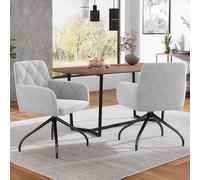 Juego de 2 sillas de comedor giratorias 360° con diseño de rombos, sillón acolchado con 4 patas de metal, silla moderna para salón, salón, salón, sala de estar, estudio, soporte lumbar, terciopelo