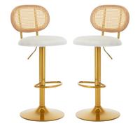 Juego de 2 sillas de comedor giratorias de terciopelo blanco y D con respaldo tejido redondo, elegantes sillas de bar para sala de estar y dormitorio, asientos modernos y cómodos