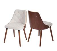 Juego de 2 sillas de comedor HWC-A75, silla de visita silla de cocina, madera curvada nogal ~ polipiel blanca