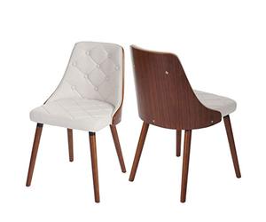 Juego de 2 sillas de comedor HWC-A75, silla de visita silla de cocina, madera curvada nogal ~ polipiel blanca