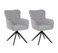 Juego de 2 sillas de comedor HWC-Q35, reposabrazos giratorio, tela chenilla (680 g/m²), metal - gris claro