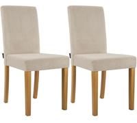 CLP Juego de 2 sillas de Comedor tapizadas Ina, Silla de Cocina con Funda de Pana, Estructura de Madera Estable, Color:marrón Claro, Color del Marco:Envejecido Claro