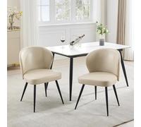Juego de 2 sillas de comedor modernas de cuero Garvee: respaldo curvo acolchado, patas de acero y diseño sin brazos para cocina/comedor.