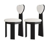 Juego de 2 sillas de comedor modernas de mediados de siglo de madera maciza con cojines de cuero y respaldos de tela, ideal para cocina, comedor, sala de estar, dormitorio, oficina (blanco y negro)