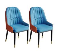 Juego de 2 sillas de comedor modernas de piel sintética con respaldo alto, patas de metal, elegantes muebles de sala de estar y cocina, sillas decorativas (azul oscuro y amarillo)