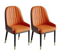 Juego de 2 sillas de comedor modernas de piel sintética con respaldo alto, patas de metal, elegantes sillas decorativas para sala de estar/mostrador (naranja y café)