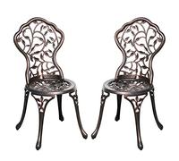 Juego de 2 sillas de comedor para exteriores, sillas de bistró de aluminio fundido con diseño de respaldo hueco, duraderas y elegantes para jardín, porche, piscina y balcón