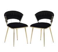 Juego de 2 sillas de comedor, silla de peluquería, silla de salón escandinava, patas de metal dorado, sillas acolchadas modernas para cocina, comedor, sala de estar, dormitorio (terciopelo, negro