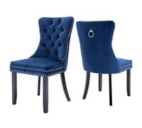 Juego de 2 sillas de comedor tapizadas de terciopelo con respaldo de cabeza de clavo, sillas de salón de madera maciza para cocina, dormitorio, sala de estar, muebles elegantes y cómodos para tu hogar