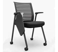 Juego de 2 sillas de oficina plegables negras con mesa y ruedas, sillones de recepción para oficina, escuela, sala de espera, sillas de trabajo que ahorran espacio