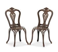 Juego de 2 sillas de patio de aluminio fundido, sillas de comedor al aire libre, silla de bistró con respaldo hueco, sillas antiguas para césped, porche, jardín, patio trasero, piscina, balcón (color