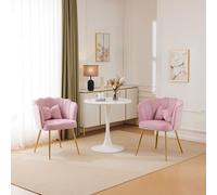 Juego de 2 sillas de salón de terciopelo con respaldo de pétalos, patas de metal doradas, acolchado ergonómico y cojines de mariposa, diseño de lujo para sala de estar, dormitorio (capacidad de carga