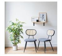 Juego de 2 sillas elena de caña y tela de lazo gris