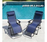 Juego de 2 Sillas Plegables, Tumbona de Jardín, Tumbona de playa, Capacidad de carga 120 kg, Diseño Ergonómico, Ángulo ajustable y almohadillas antivuelco, Para Playa, y Camping, Ligeras y Cómodas