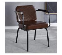 Juego de 2 sillones de piel sintética retro para ocio, acolchado y cojín extra suave, silla moderna de lectura con respaldo alto, marco de metal negro para sala de estar