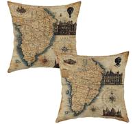 Juego de 2 Simple Funda Cojin 45x45cm Lino Sofa Fundas Almohada con Cremallera Invisible, impermeable Exteriores, Mapa Funda Cojin para el sofá Dormitorio, Sofá Silla Exteriores Sala de Estar. HX-5335