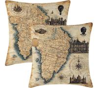 Juego de 2 Simple Funda Cojines 60x60cm Mapa Sofá Funda de Almohada de Terciopelo, Súper Suave Terciopelo Cojin Decoración con Cremallera Invisible Para Sofá Cama Sala de Estar Dormitorio. HX-5335