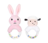 Juego de 2 sonajeros para niños, juguetes sensoriales para niños, sonajeros para niños, lindos sonajeros con forma de animal de peluche, adecuados para niños de 0 a 12 meses