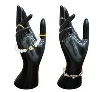 Juego de 2 soportes de exhibición para pulseras, anillos y pulseras, modelo de mano femenina, color negro