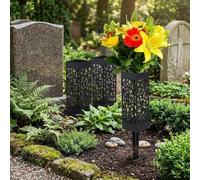 Juego de 2 soportes de flores conmemorativas negras con forma de cono | Juego de 2 piezas, formas cónicas y cuadradas, elegante acabado negro, se adapta a varios ramos, homenaje al jardín