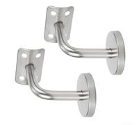 Juego de 2 soportes de pasamanos de pared para barandilla de escalera de madera o acero, 50 x 60 mm, color plateado (soporte curvado)