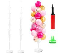 Juego de 2 soportes para globos, soporte para globos de 160 cm, reutilizable para globos, soporte para globos con base llena de agua, bomba, herramienta de nudos para fiestas, bodas