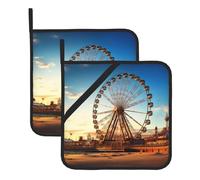 Juego de 2 soportes para ollas con ruedas de la fortuna impresos para cocina, agarraderas con bolsillos, resistentes al calor, antideslizantes, almohadillas calientes para cocina, barbacoa, hornear