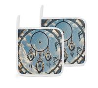 Juego de 2 soportes para ollas de Native American Dream Catcher para cocina, resistentes al calor, almohadillas calientes para horno, soportes para ollas de tela, decoración para cocinar, hornear, 8 x