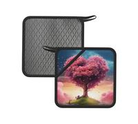 Juego de 2 soportes para ollas resistentes al calor, almohadillas calientes para horno, coloridos corazones y árboles, con forro de algodón suave, agarraderas antideslizantes para cocina, horno