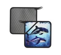 Juego de 2 soportes para ollas resistentes al calor, almohadillas calientes para horno, orca, orca, ballena, forro de algodón suave, agarraderas de silicona antideslizante para cocina, horno, barbacoa