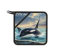 Juego de 2 soportes para ollas resistentes al calor, almohadillas calientes para horno, orca, orca, ballena, forro de algodón suave, agarraderas de silicona antideslizante para cocina, horno, barbacoa