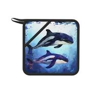 Juego de 2 soportes para ollas resistentes al calor, almohadillas calientes para horno, orca, orca, ballena, forro de algodón suave, agarraderas de silicona antideslizante para cocina, horno, barbacoa